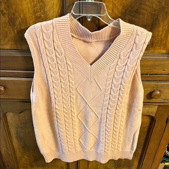 Sweaters - Pink Cable Knit Sweater Vest